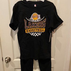 Boy's NBA LA Lakers Basketball Tee & Purple Fleece Joggers Pants Set XL 14-16